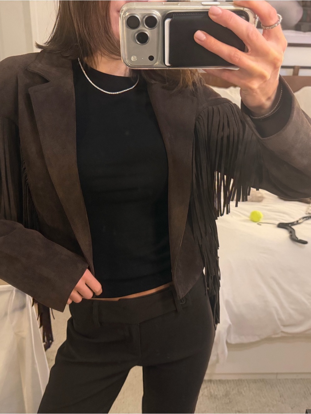 Zara Dark Brown Suede Fringe Jacket